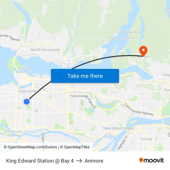 King Edward Station @ Bay 4 to Anmore map