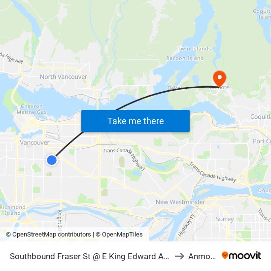 Southbound Fraser St @ E King Edward Ave to Anmore map