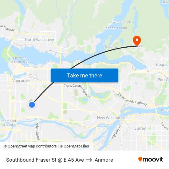 Southbound Fraser St @ E 45 Ave to Anmore map