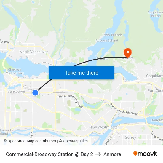 Commercial-Broadway Station @ Bay 2 to Anmore map