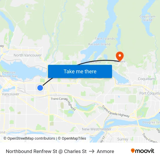Northbound Renfrew St @ Charles St to Anmore map