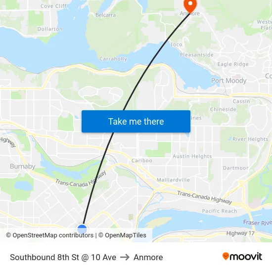 Southbound 8th St @ 10 Ave to Anmore map