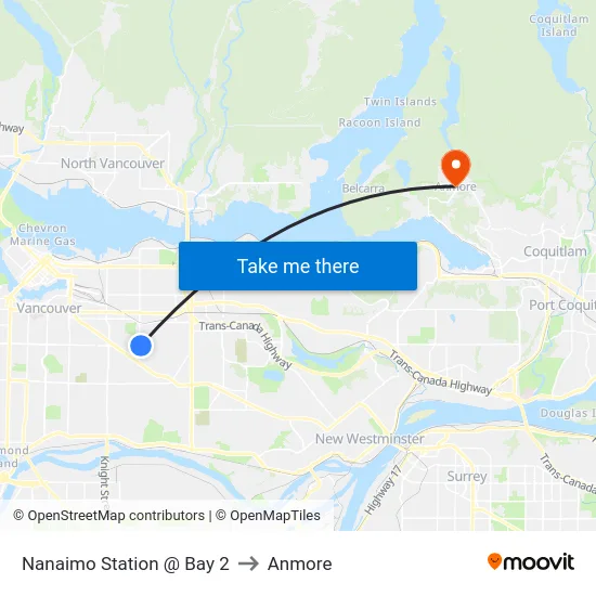 Nanaimo Station @ Bay 2 to Anmore map