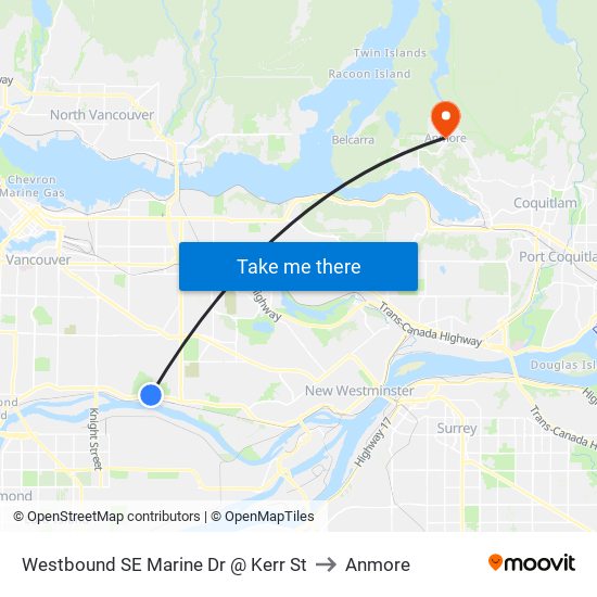 Westbound SE Marine Dr @ Kerr St to Anmore map