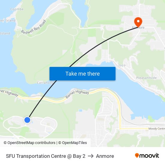 SFU Transportation Centre @ Bay 2 to Anmore map