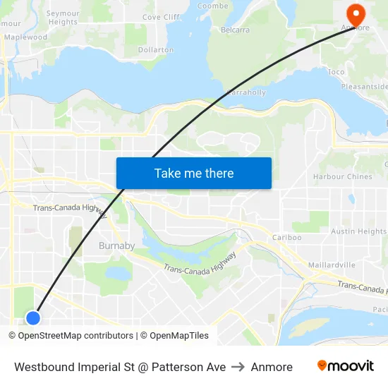 Westbound Imperial St @ Patterson Ave to Anmore map