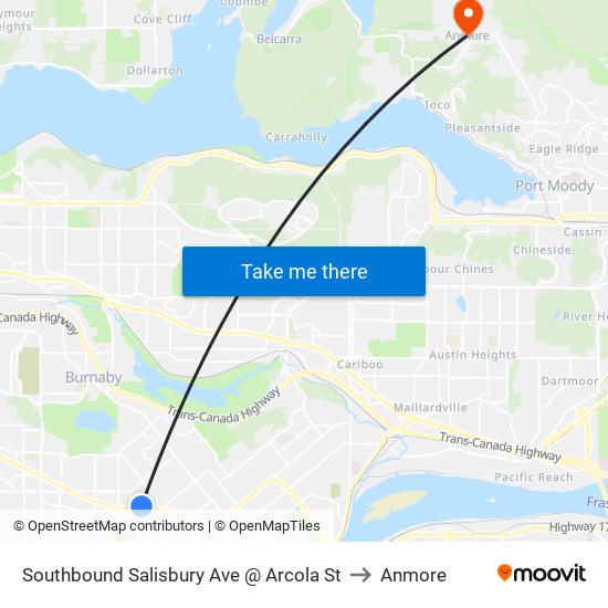 Southbound Salisbury Ave @ Arcola St to Anmore map