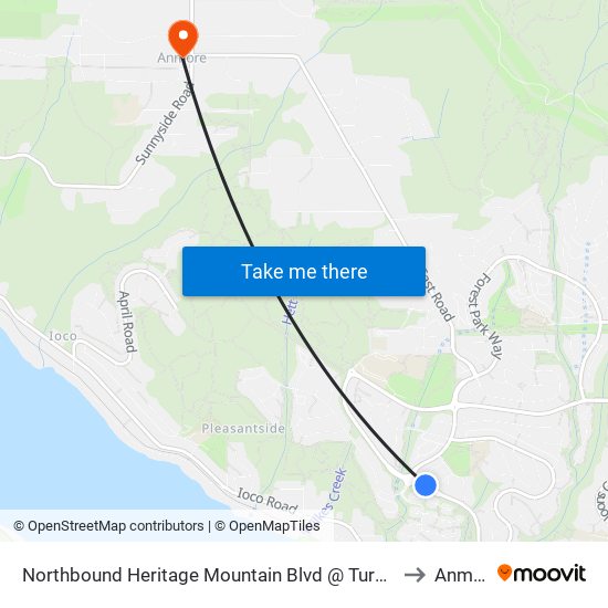 Northbound Heritage Mountain Blvd @ Turner Creek Dr to Anmore map