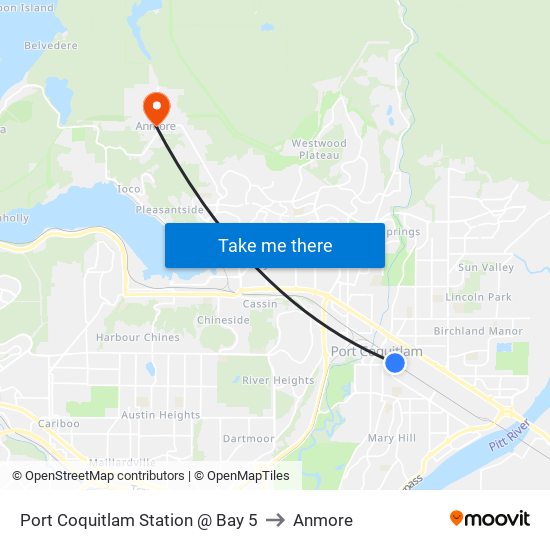 Port Coquitlam Station @ Bay 5 to Anmore map