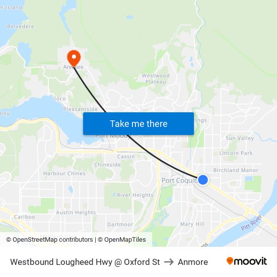 Westbound Lougheed Hwy @ Oxford St to Anmore map