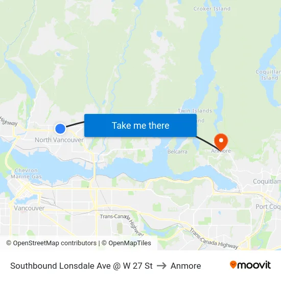 Southbound Lonsdale Ave @ W 27 St to Anmore map