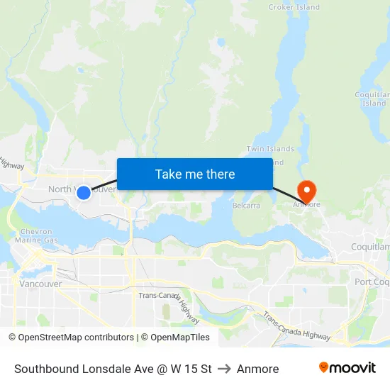 Southbound Lonsdale Ave @ W 15 St to Anmore map