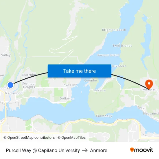 Purcell Way @ Capilano University to Anmore map