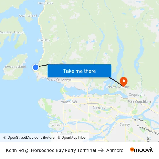 Keith Rd @ Horseshoe Bay Ferry Terminal to Anmore map