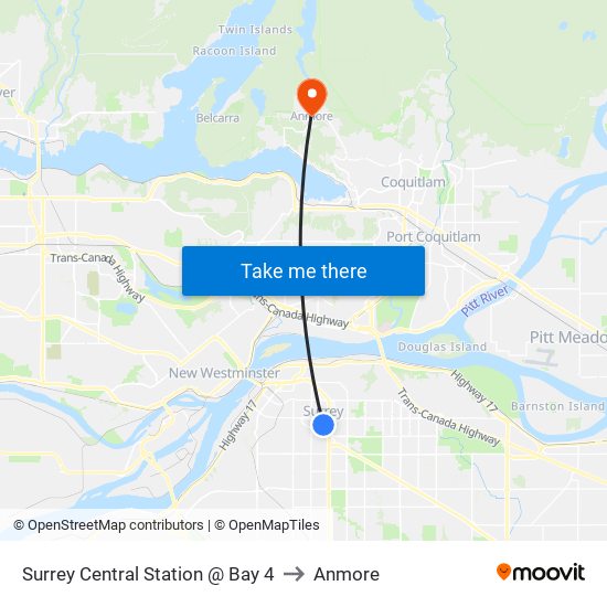 Surrey Central Station @ Bay 4 to Anmore map