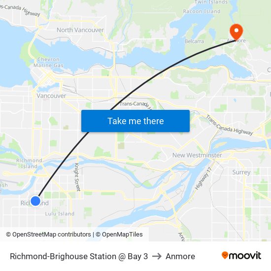 Richmond-Brighouse Station @ Bay 3 to Anmore map