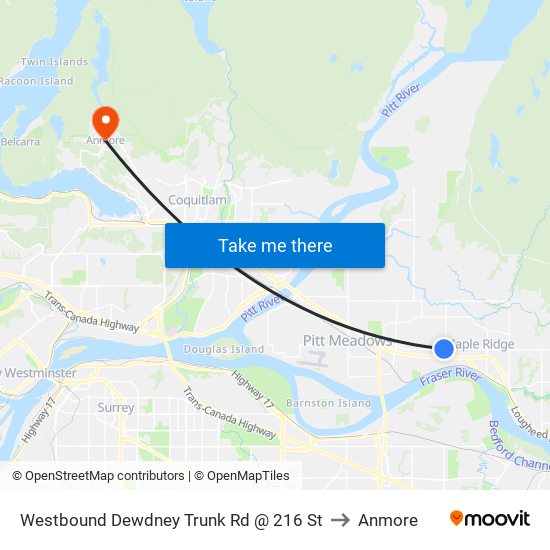 Westbound Dewdney Trunk Rd @ 216 St to Anmore map