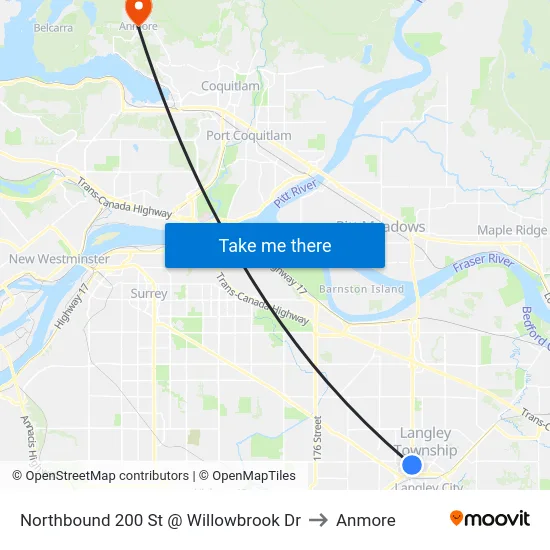 Northbound 200 St @ Willowbrook Dr to Anmore map