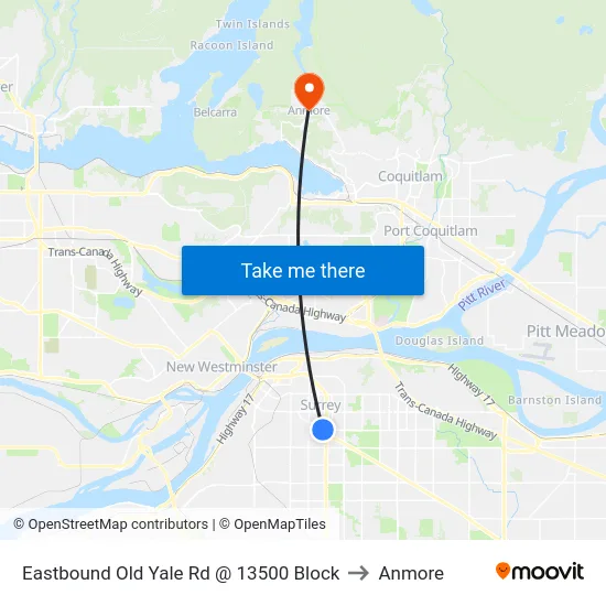Eastbound Old Yale Rd @ 13500 Block to Anmore map