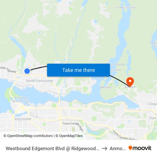 Westbound Edgemont Blvd @ Ridgewood Dr to Anmore map
