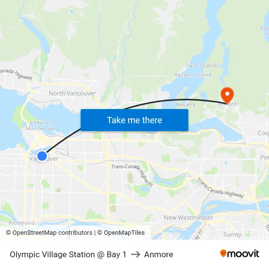 Olympic Village Station @ Bay 1 to Anmore map