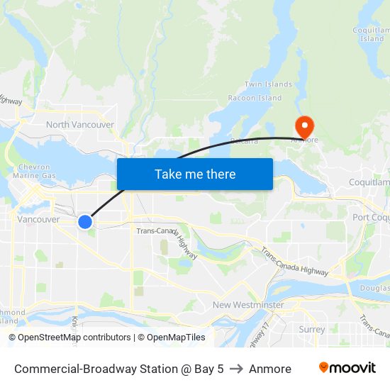 Commercial-Broadway Station @ Bay 5 to Anmore map