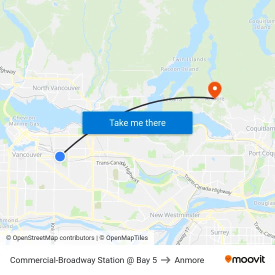 Commercial-Broadway Station @ Bay 5 to Anmore map