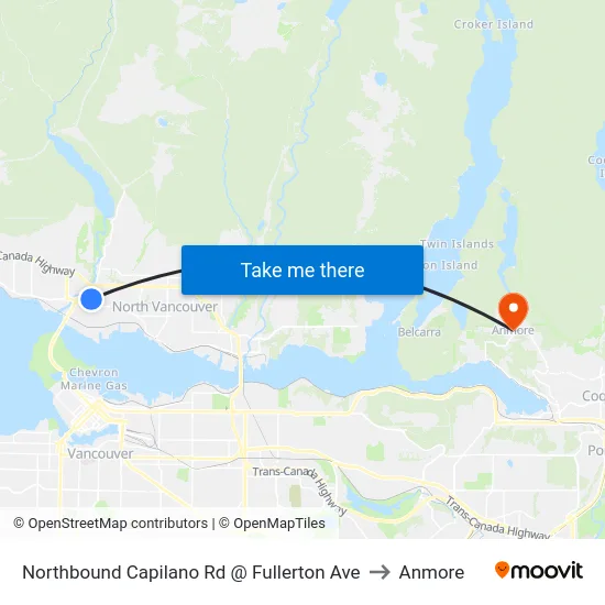 Northbound Capilano Rd @ Fullerton Ave to Anmore map