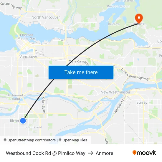 Westbound Cook Rd @ Pimlico Way to Anmore map