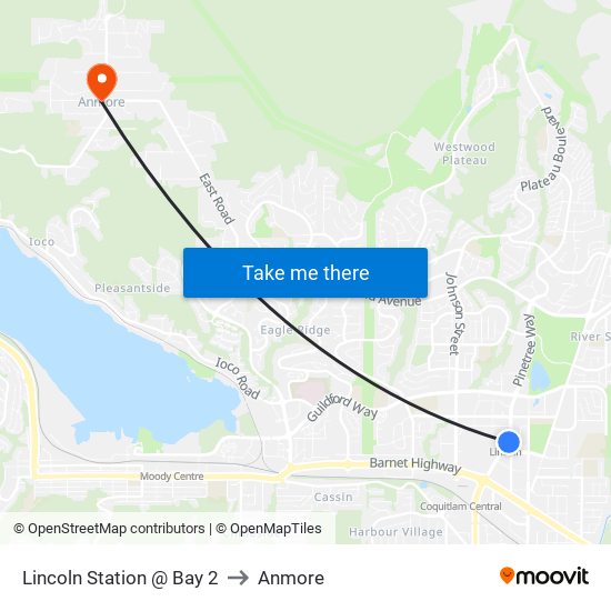 Lincoln Station @ Bay 2 to Anmore map