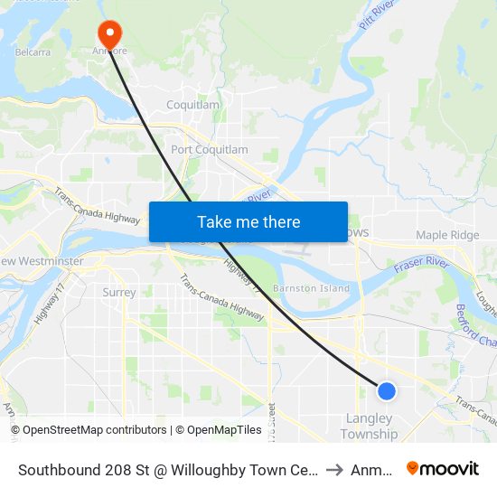 Southbound 208 St @ Willoughby Town Centre Dr to Anmore map