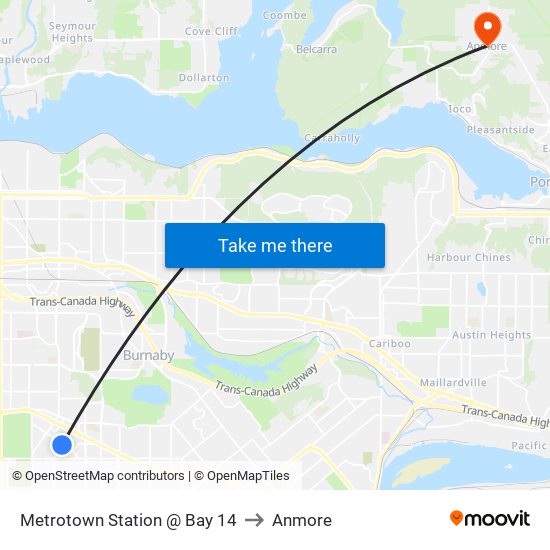 Metrotown Station @ Bay 14 to Anmore map