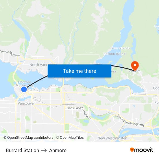 Burrard Station to Anmore map