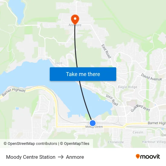 Moody Centre Station to Anmore map