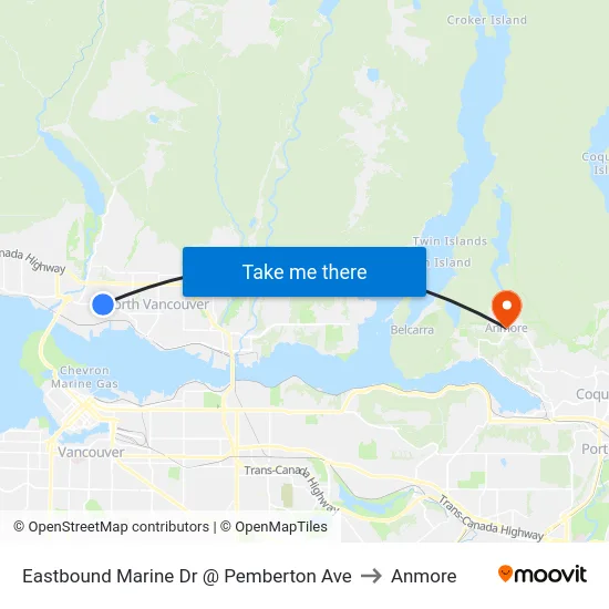 Eastbound Marine Dr @ Pemberton Ave to Anmore map