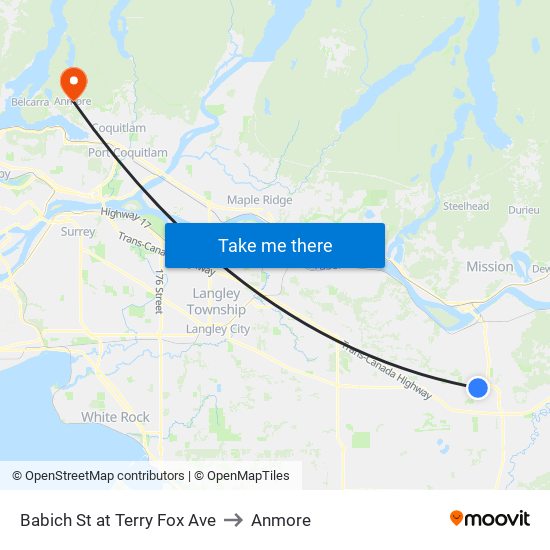 Babich St at Terry Fox Ave to Anmore map