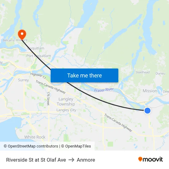 Riverside St at St Olaf Ave to Anmore map