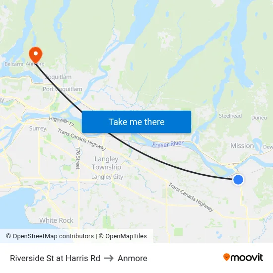 Riverside St at Harris Rd to Anmore map