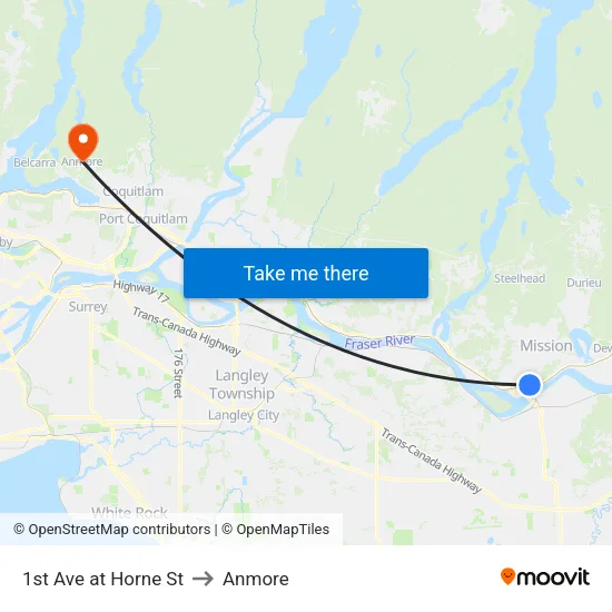 1st Ave at Horne St to Anmore map