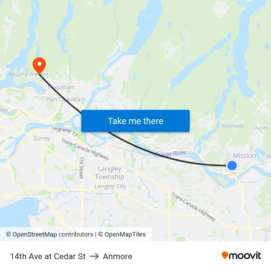 14th Ave at Cedar St to Anmore map