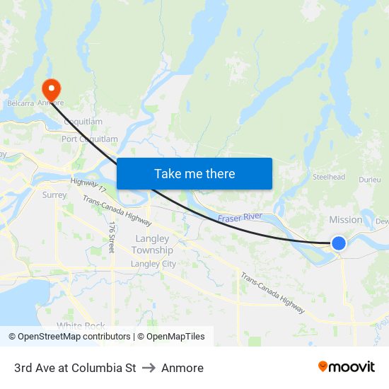 3 Av & Columbia to Anmore map