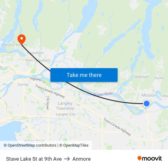 Stave Lk & 9 Av to Anmore map