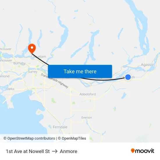 1st Ave at Nowell St to Anmore map