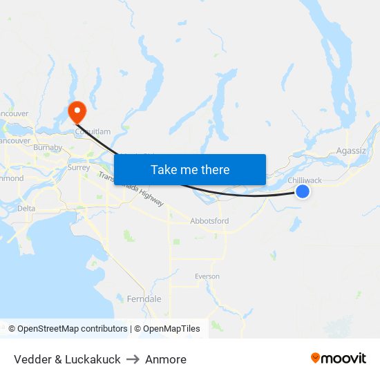Vedder & Luckakuck to Anmore map