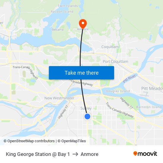 King George Station @ Bay 1 to Anmore map