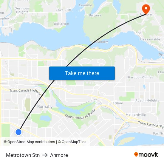 Metrotown Stn to Anmore map