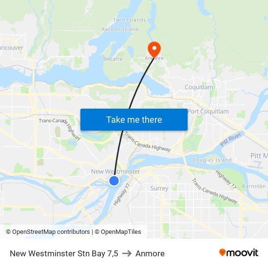 New Westminster Stn Bay 7,5 to Anmore map