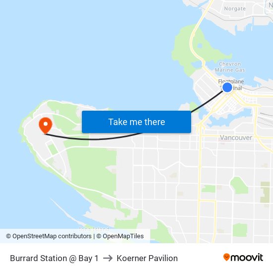 Burrard Station @ Bay 1 to Koerner Pavilion map