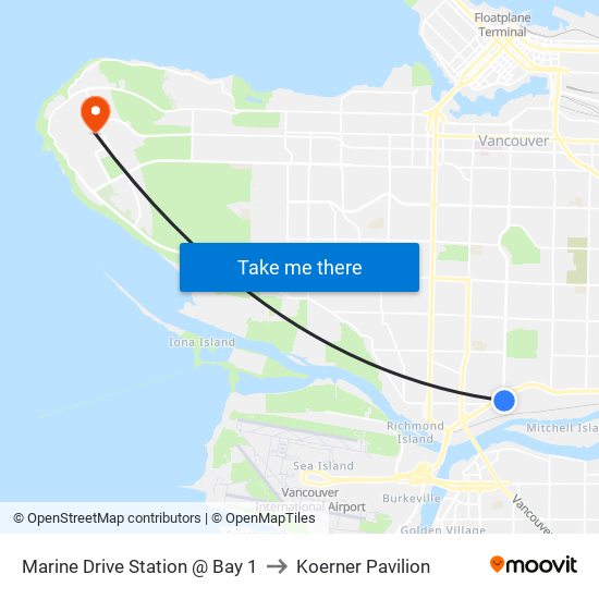 Marine Drive Station @ Bay 1 to Koerner Pavilion map