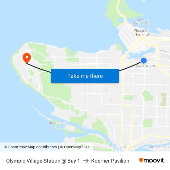 Olympic Village Station @ Bay 1 to Koerner Pavilion map